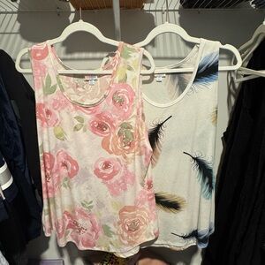 LuLaRoe Pink Floral and Feather Print Tank Tops